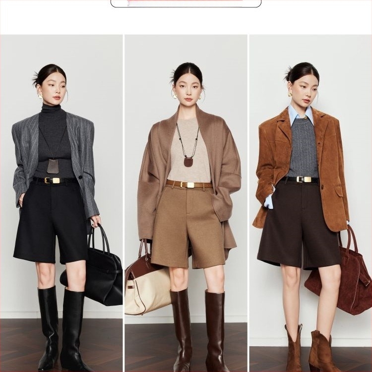 Pantaloni casual pentru femei, drepti, lungime 3/4, țesătură țesută cu 70–80% lână, detaliu cu plisuri