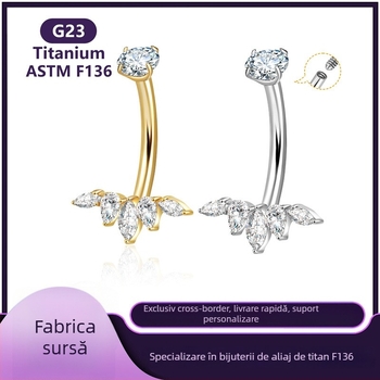 Inel ombilical din aliaj de titan cu zirconiu – Unisex, design geometric, bijuterie pentru ombilic, Primăvara 2025