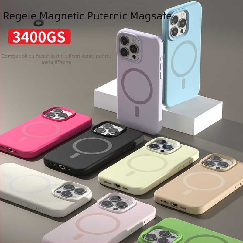 Carcasă magnetică din silicon lichid pentru iPhone 13, 13 Pro Max și 14/14 Pro/14 Pro Max — anti-cadere, finisaj mat, compatibilă MagSafe.