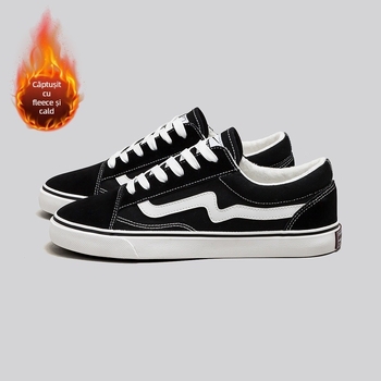 Pantofi din pânză pentru bărbați și femei, talpă din cauciuc, talpă vulcanizată, partea superioară din pânză, căptușeală din lână sintetică scurtă, iarnă, închidere cu șireturi, stil tineresc