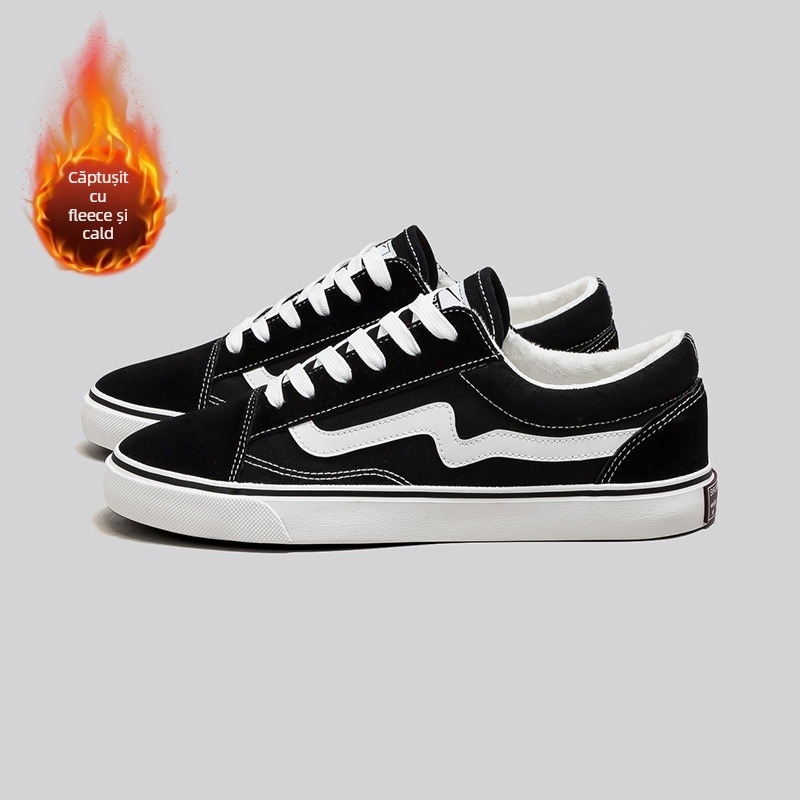 Pantofi din pânză pentru bărbați și femei, talpă din cauciuc, talpă vulcanizată, partea superioară din pânză, căptușeală din lână sintetică scurtă, iarnă, închidere cu șireturi, stil tineresc