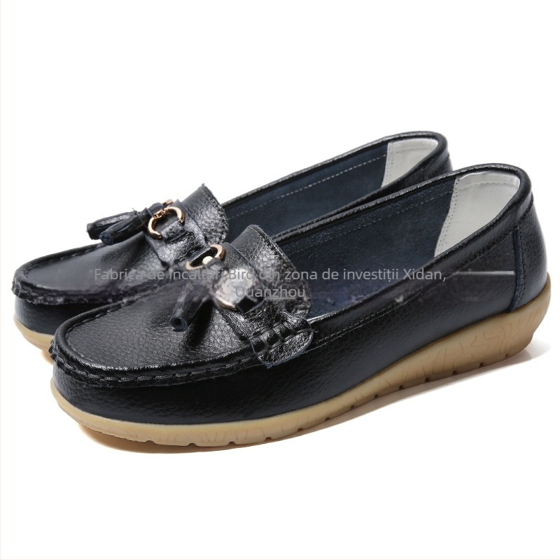 Mocasini casual pentru femei, din piele naturală, talpă din tendon de vițel, vârf rotund, toc conic