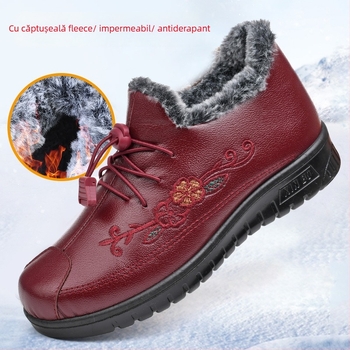 Pantofi de iarnă pentru femei din bumbac, căptuți cu fleece, antiderapante și impermeabile, vârf rotund, partea superioară din microfibră.