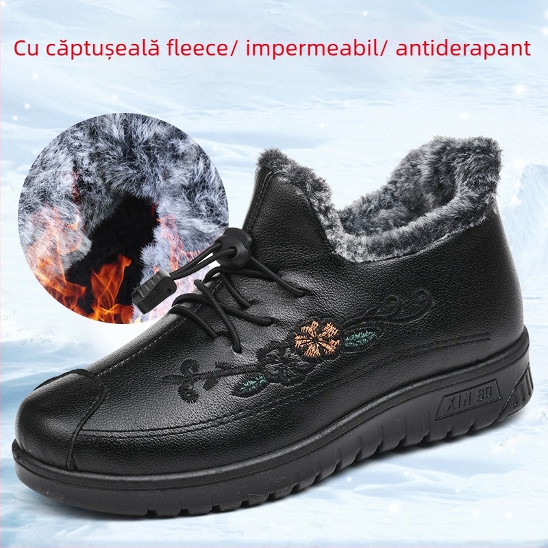 Pantofi de iarnă pentru femei din bumbac, căptuți cu fleece, antiderapante și impermeabile, vârf rotund, partea superioară din microfibră.