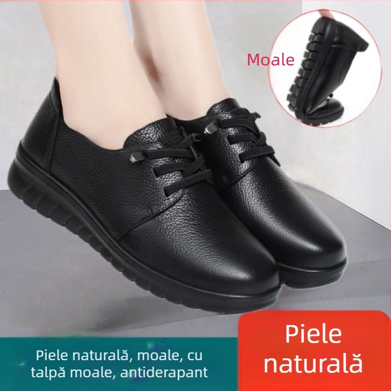 Pantofi femei din piele de vită pentru purtare zilnică, cu bandă elastică, branț EVA, talpă MD, toc mic 1-3 cm