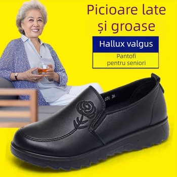 Pantofi casual/Mom pentru femei, vârf rotund, partea superioară din piele de vacă în două straturi, piele moale, talpă din cauciuc antiderapant