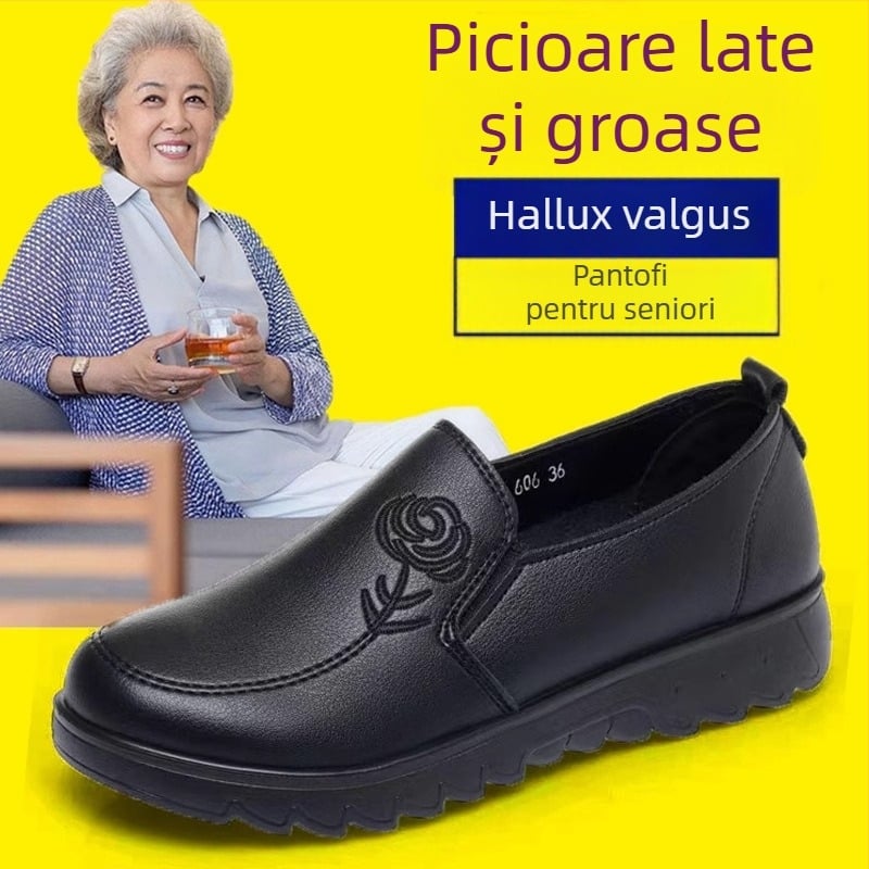 Pantofi casual/Mom pentru femei, vârf rotund, partea superioară din piele de vacă în două straturi, piele moale, talpă din cauciuc antiderapant