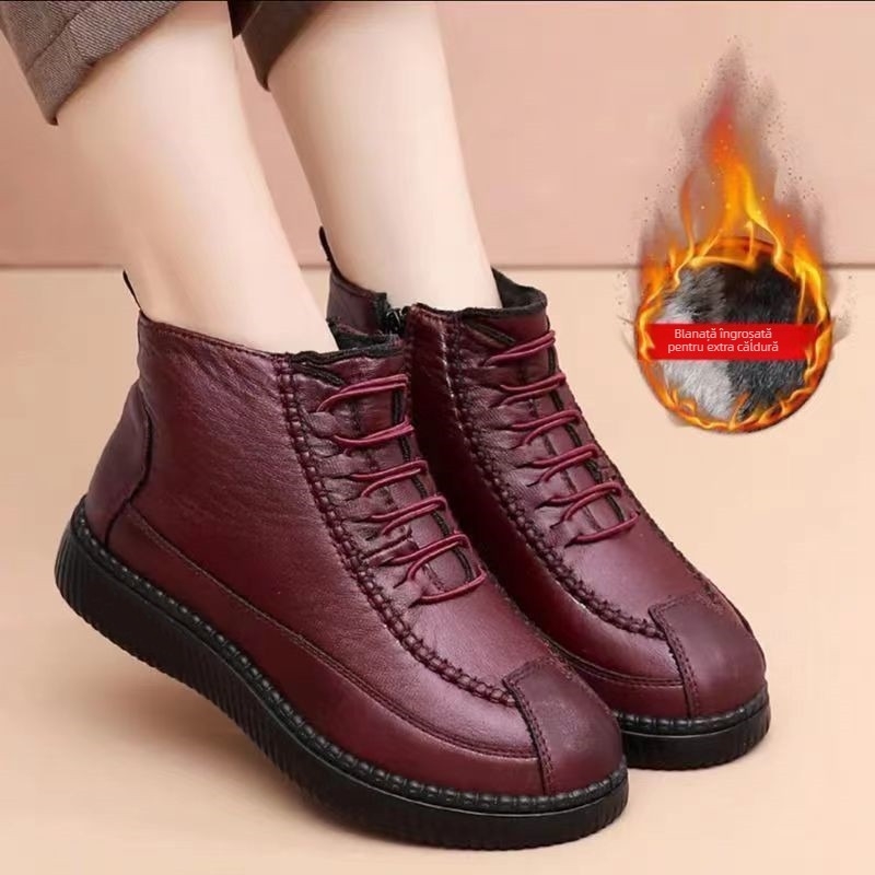 Pantofi de bumbac pentru femei, iarnă, cu căptușeală din fleece, talpă moale antiderapantă, fermoar lateral, calzi, toc mic
