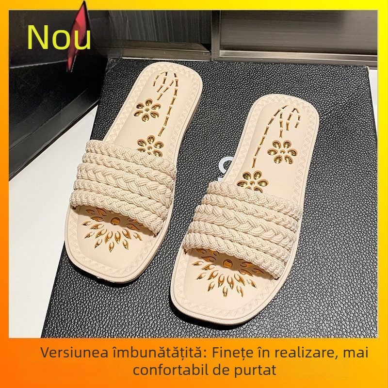 Șlapi cu partea superioară PU, talpă din cauciuc, anti-derapare, rezistenți la uzură, talpă plată, pentru uz casnic și în exterior