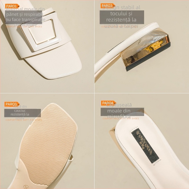 Sandale feminine cu toc pătrat gros, slip-on, din piele Ultrafilm; căptușeală din piele de vită pe două straturi; talpă din cauciuc