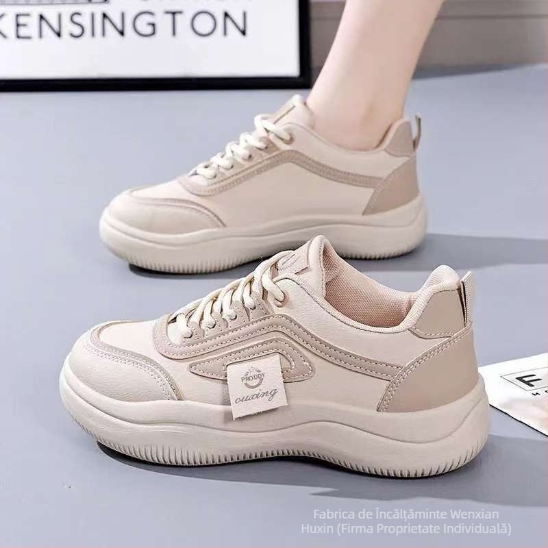 Pantofi femei minimalist pentru plimbare, stil coreean, partea superioară din piele microfibră, talpă PVC, toc plat mic 1–3 cm, potriviți pentru primăvară și toamnă