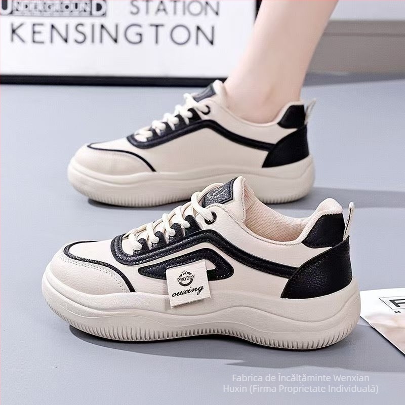 Pantofi femei minimalist pentru plimbare, stil coreean, partea superioară din piele microfibră, talpă PVC, toc plat mic 1–3 cm, potriviți pentru primăvară și toamnă
