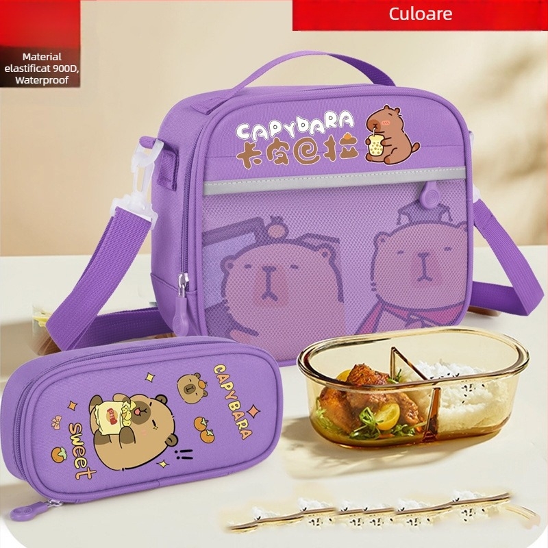 Penar cu temă Capybara și geantă termoizolantă pentru prânz, material Oxford, impermeabilă, ultra-ușoară, reflectorizantă pentru siguranță noaptea