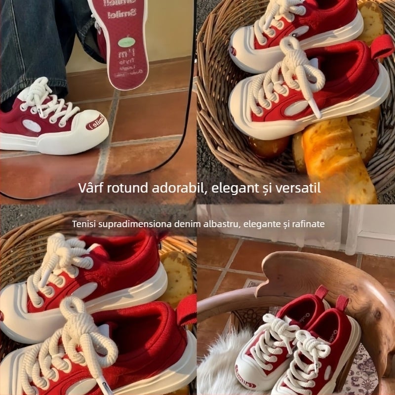 Pantofi din pânză pentru adulți – Unisex, talpă din cauciuc, talpă groasă, Închidere cu șiret în față, Înălțime medie a părții superioare (3–7 cm)