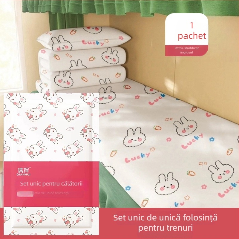 Set de lenjerie pentru tren, de unică folosință, pentru pat cu o persoană - material nețesut, 3 piese (cearșaf, husă de pilotă, husă de pernă)