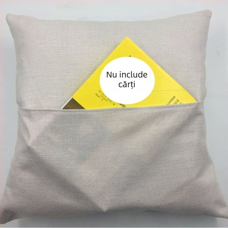 Husă de pernă din bumbac și in, pentru transfer termic, personalizabilă, model fără imprimeu, țesătură îmbinată, stil modern minimalist