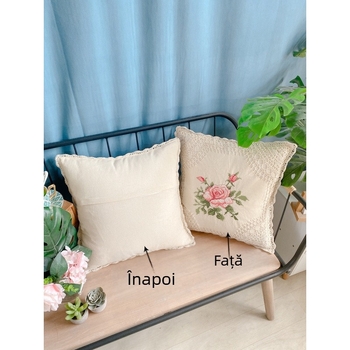 Perne pătrate cu broderie cross-stitch, husă din bumbac și umplutură PP, stil universal