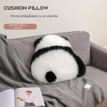 Husă pentru pernă - panda din pluș, siluetă pe spate, stil desen INS, model 60682086, țesătură prin îmbinare, umplutură PP bumbac, personalizabil
