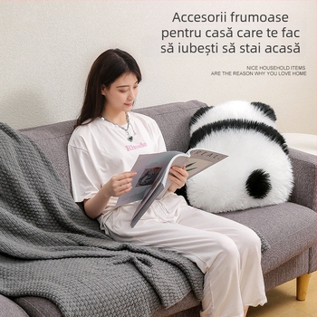 Husă pentru pernă - panda din pluș, siluetă pe spate, stil desen INS, model 60682086, țesătură prin îmbinare, umplutură PP bumbac, personalizabil