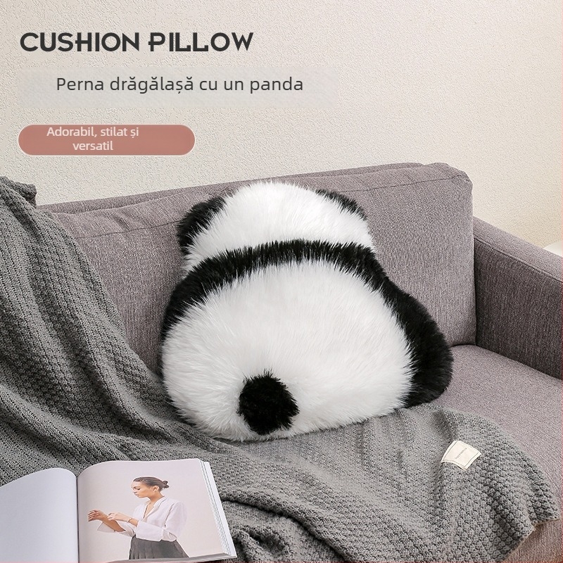 Husă pentru pernă - panda din pluș, siluetă pe spate, stil desen INS, model 60682086, țesătură prin îmbinare, umplutură PP bumbac, personalizabil