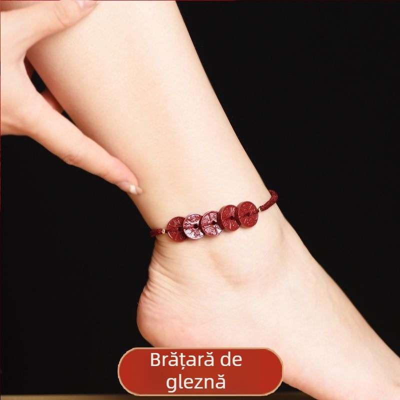 Brățară de gleznă – stil etnic, cuplu, placare aurie cu pietre semiprețioase, Crystal Cherry, model universal, iarna 2023