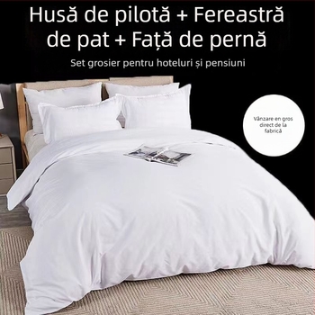 Set de lenjerie hotelier, patru piese – model solid, poliester, imprimare reactive și vopsire, stil hotelier