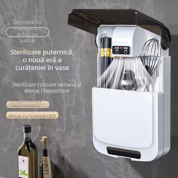 Sterilizator inteligent multifuncțional pentru bețișoare, cutie de depozitare montată pe perete (material PP, sterilizare, rezistent la mucegai)