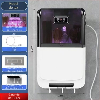 Sterilizator inteligent multifuncțional pentru bețișoare, cutie de depozitare montată pe perete (material PP, sterilizare, rezistent la mucegai)