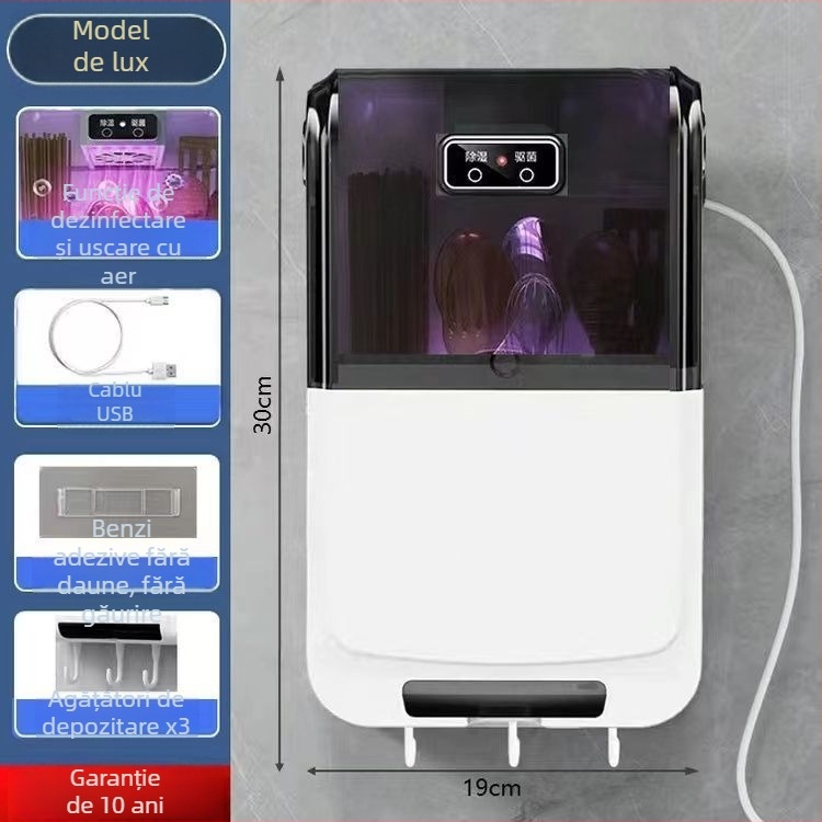 Sterilizator inteligent multifuncțional pentru bețișoare, cutie de depozitare montată pe perete (material PP, sterilizare, rezistent la mucegai)