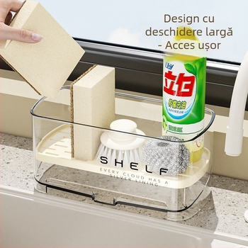 Raft pentru bureți de bucătărie, montat pe perete – ABS plastic, suport pentru drenaj, organizator multifuncțional pentru chiuvetă