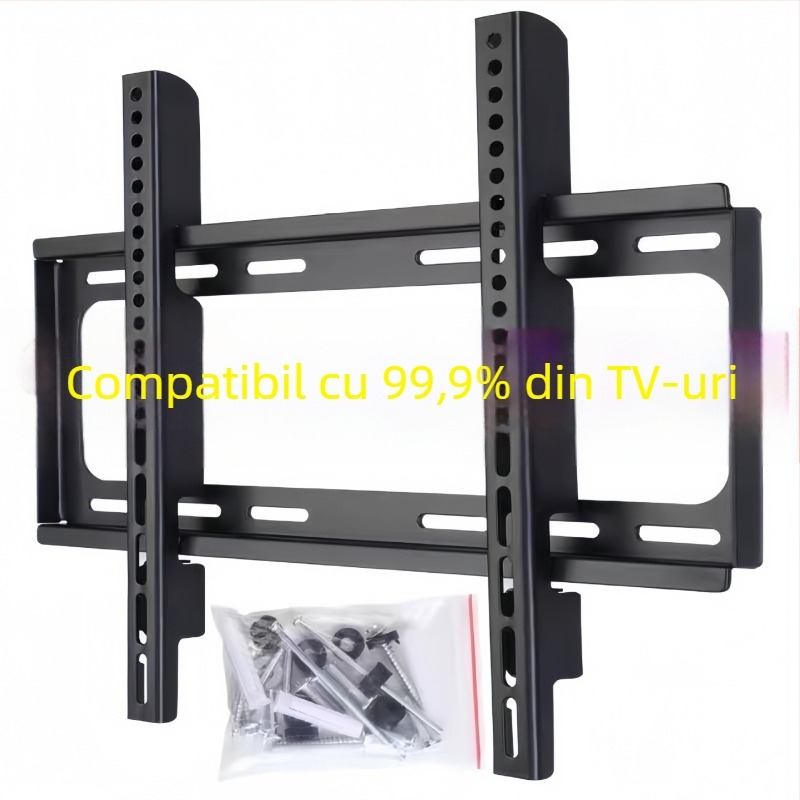 Suport TV pentru perete, universal, 26–65 inch, ultra-subțire, oțel laminat la rece, model T50, greutate 1000 g