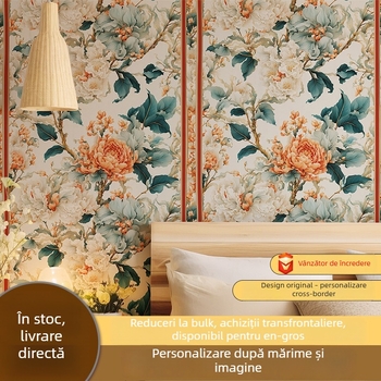 Tapet autoadeziv pentru perete, model floral, PVC, rezistent la murdărie, stil lux ușor