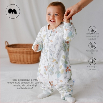 Sac de dormit pentru copii cu picioare separate, umplutură altă, fibre de bambus, model imprimat, pentru 1-3 ani