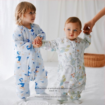 Sac de dormit pentru copii cu picioare separate, umplutură altă, fibre de bambus, model imprimat, pentru 1-3 ani