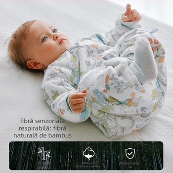 Sac de dormit pentru copii cu picioare separate, umplutură altă, fibre de bambus, model imprimat, pentru 1-3 ani
