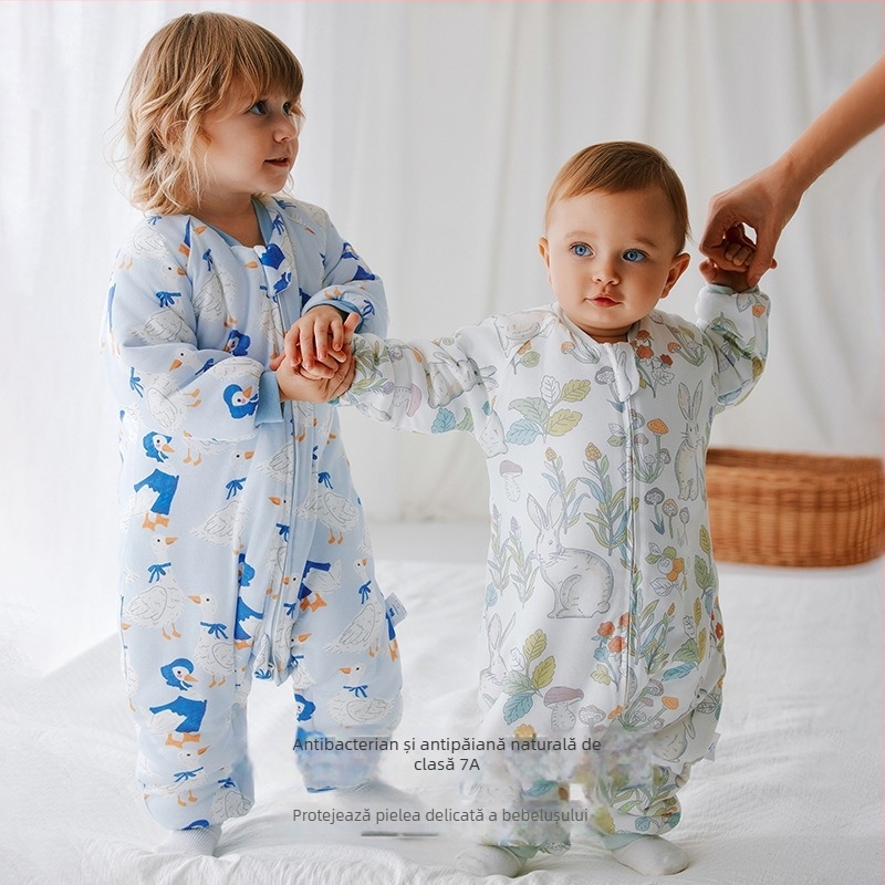 Sac de dormit pentru copii cu picioare separate, umplutură altă, fibre de bambus, model imprimat, pentru 1-3 ani