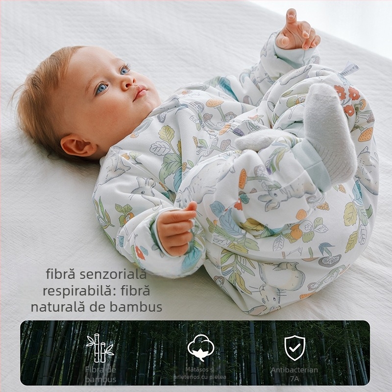 Sac de dormit pentru copii cu picioare separate, umplutură altă, fibre de bambus, model imprimat, pentru 1-3 ani