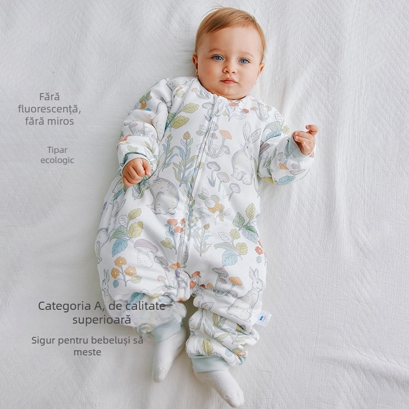 Sac de dormit pentru copii cu picioare separate, umplutură altă, fibre de bambus, model imprimat, pentru 1-3 ani