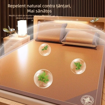 Covoraș rabatabil din ratan pentru pat, Ice Silk (viscoză) — împletire cu nervuri, stil Chinezesc