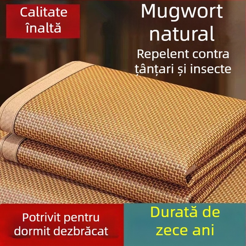 Covoraș rabatabil din ratan pentru pat, Ice Silk (viscoză) — împletire cu nervuri, stil Chinezesc