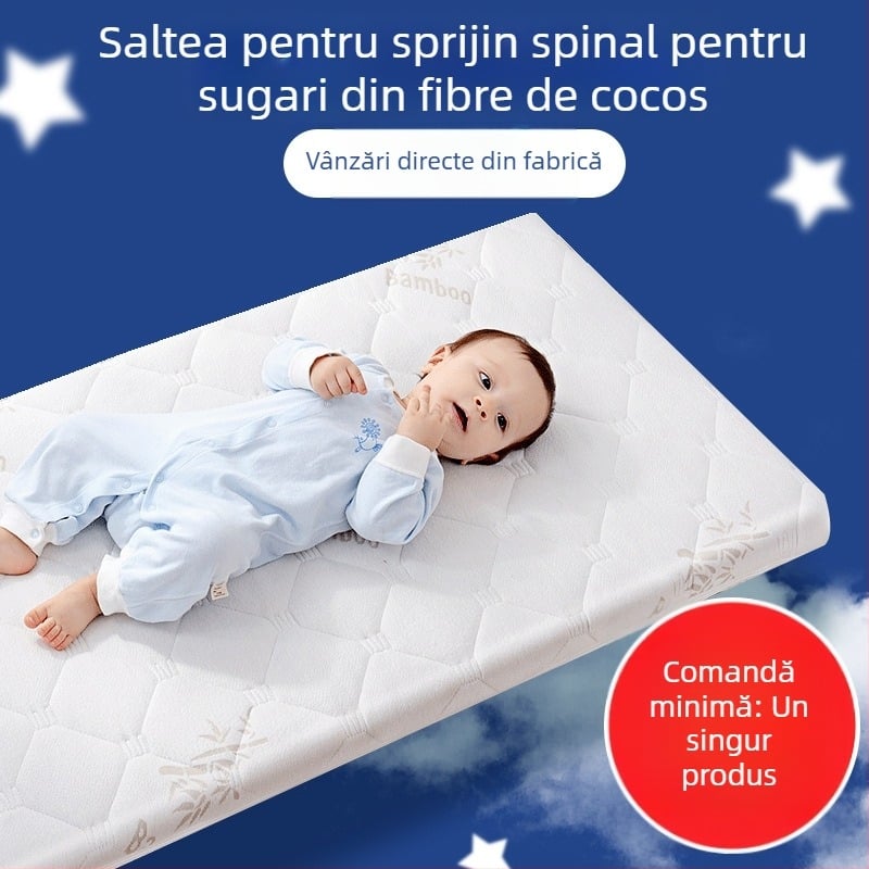 Saltea pentru bebeluși Babu Fairy Tales cu umplutură din fibre de palmier și husă tricotată, pentru paturi de bebeluși, în mai multe dimensiuni