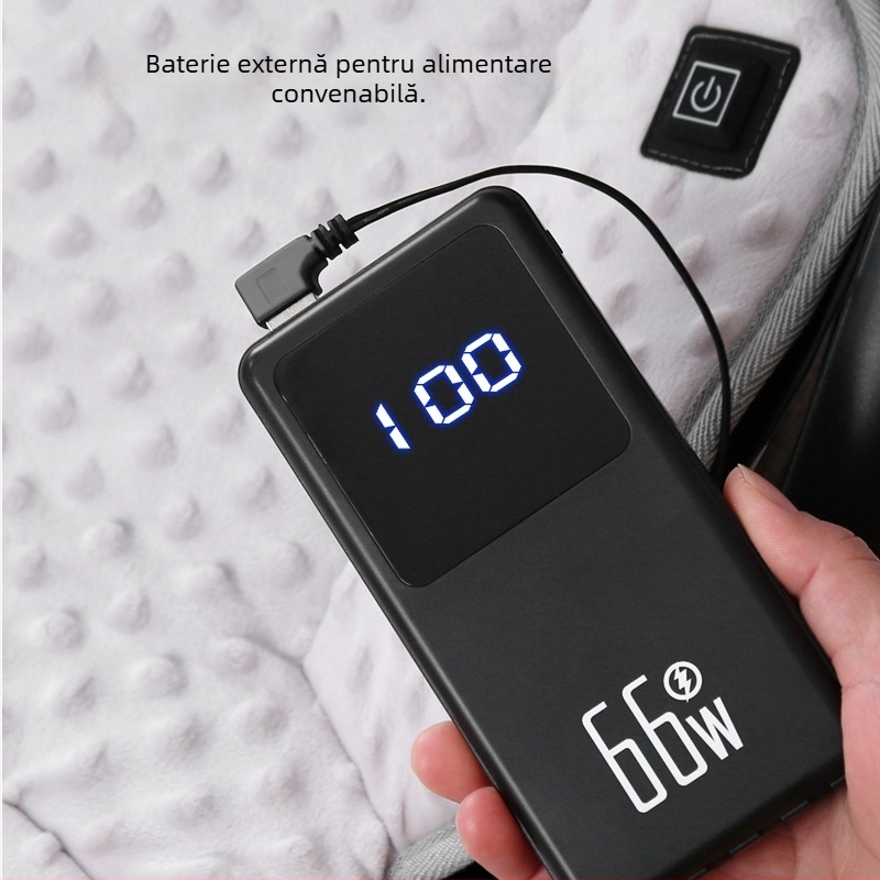 Perna pentru șaunul de cărucior cu încălzire electrică, material bean velvet, sursă de energie portabilă pentru iarnă