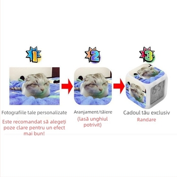 Ceas deșteptător cu ecran LED, lampă de noapte, afișaj 24 de ore, personalizabil cu imagini