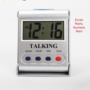 Ceas de birou cu anunț vocal al orei pentru vârstnici și nevăzători, cronometru orar (afișaj unilateral; alimentare: mecanism automat; tip de mișcare: Alt; Rezistent la apă: Nu)