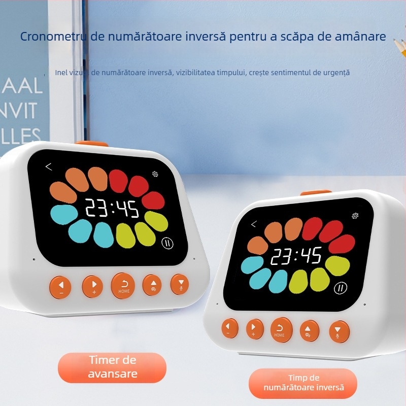 Ceas de alarmă cu cronometru de tip countdown, calendar și alarmă - afișaj LCD, alimentare cu baterii, carcasă din plastic