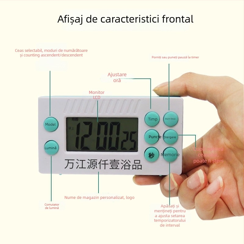 Cronometru de tip countdown pentru masajul picioarelor cu afișaj LCD, alarmă, alimentare cu baterii, carcasă din plastic