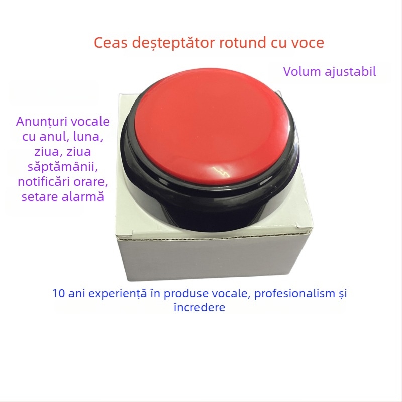 Ceas vorbitor cu volum reglabil, calendar, alimentat cu baterie, mișcare electronică, carcasă din plastic