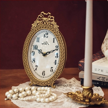 Ceas de masă, stil franțuzesc retro, lucrat manual, carcasă metalică, alimentare cu baterie, mișcare Sun, formă de funda