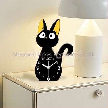 Emoyo ceas de birou cu pisică de desene animate, carcasă și cadran din acrilic, afișaj unic, alimentare cu baterie, mișcare a secundelor cu sweep