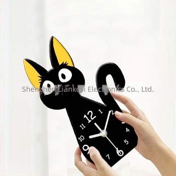 Emoyo ceas de birou cu pisică de desene animate, carcasă și cadran din acrilic, afișaj unic, alimentare cu baterie, mișcare a secundelor cu sweep